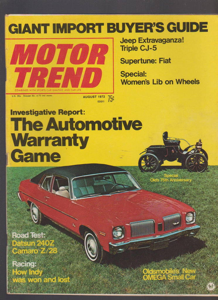 Motor Trend Magazine August 1972 Jeep Fiat Olds Omega Datsun Camaro
