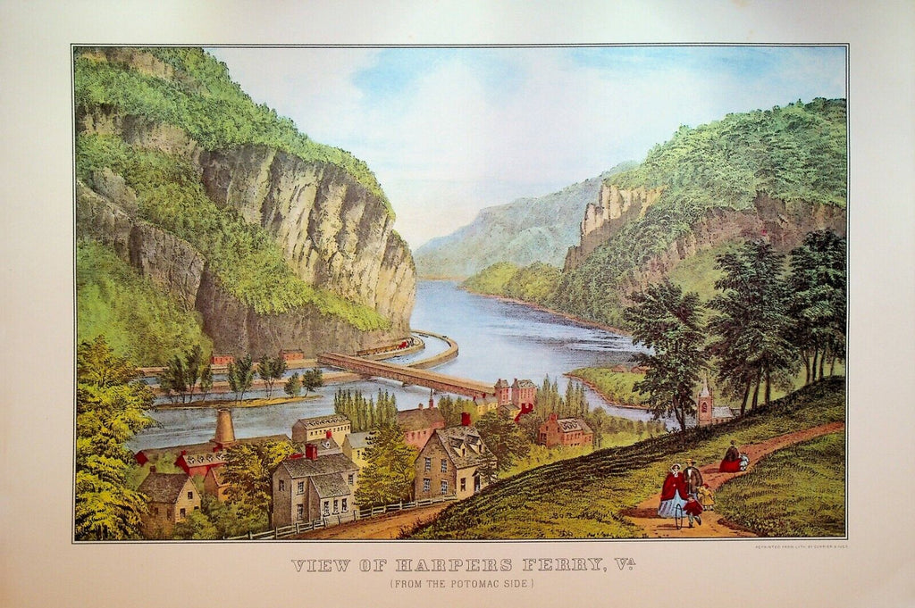 Currier & Ives Calendar Topper 1972 View of Harpers Ferry Virginia Potomac Side