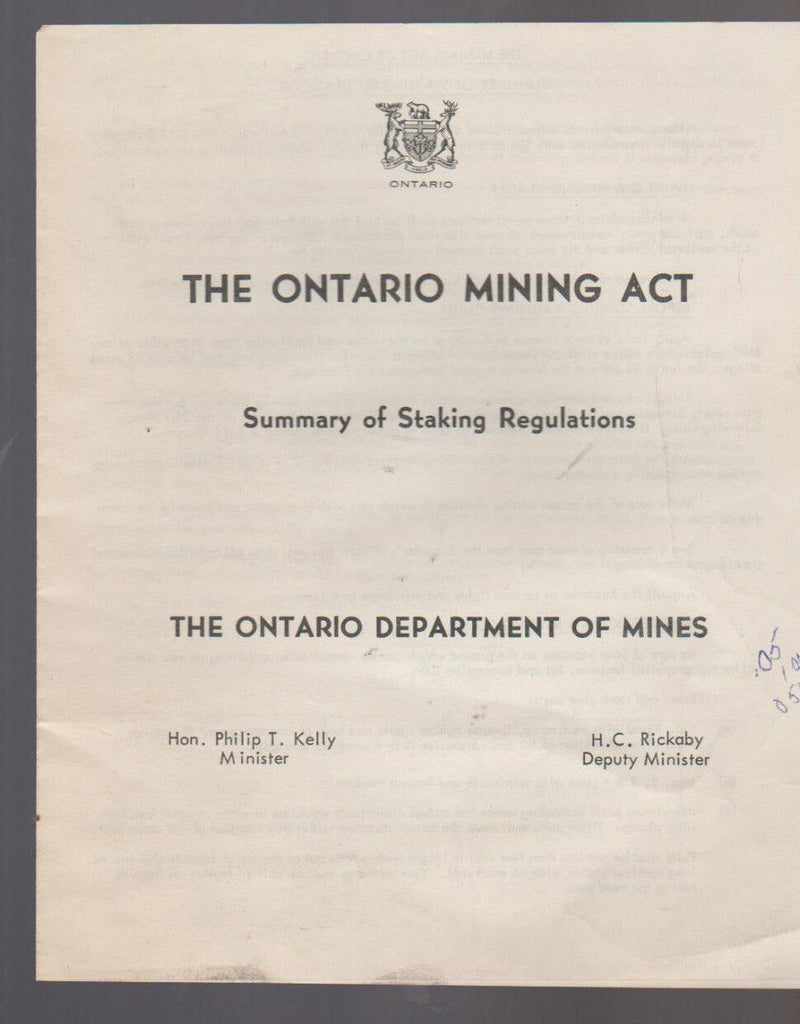 Ontario Mining Act Summary of Staking Regulations 1960s
