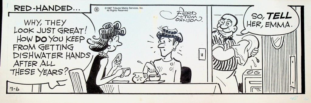 Moon Mullins Original Comic Strip Art Ferd & Tom Johnson July 6 1987 Dishes