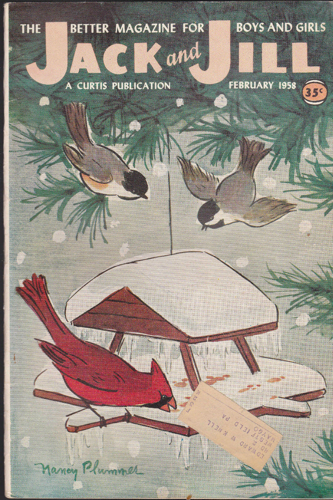 Jack and Jill Magazine Birds at Feeder Cover Nancy Plummer February1958