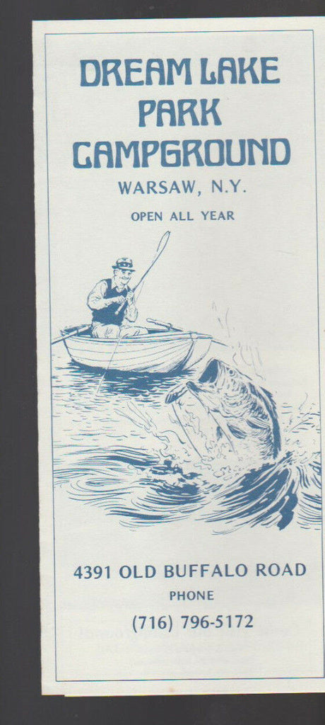 Dream Lake Park Campground Warsaw NY Brochure 1970s