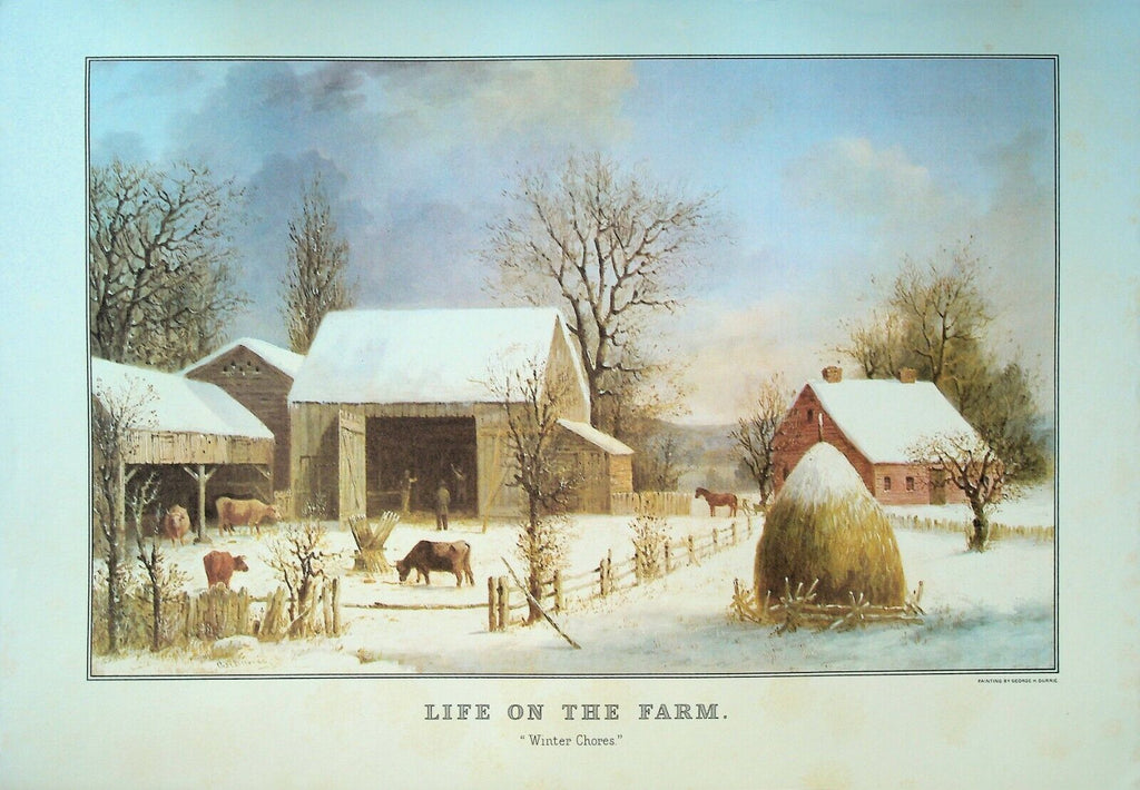 Currier & Ives Calendar Topper 1978 Life on the Farm Winter Chores