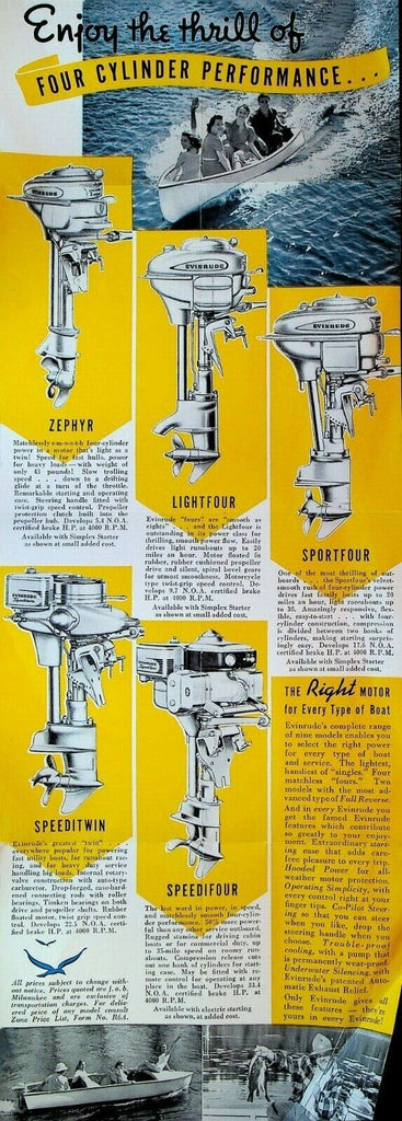 Evinrude 1941 Brochure Four Cylinder Performance Boat Motors