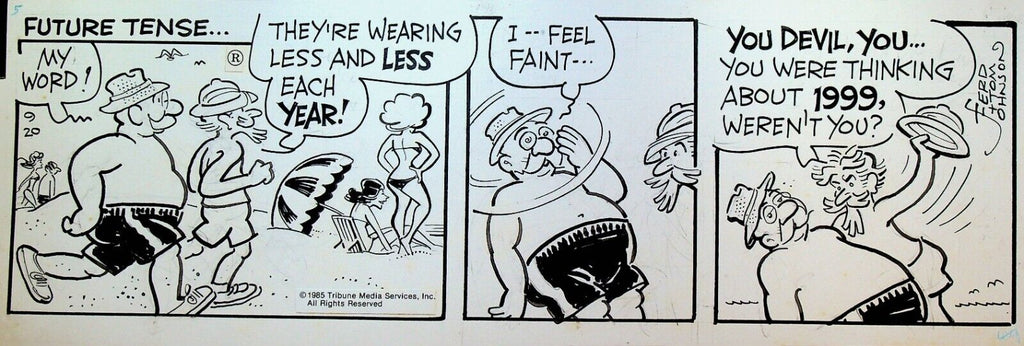 Moon Mullins Original Art Ferd & Tom Johnson September 20 1985 Beach Girls