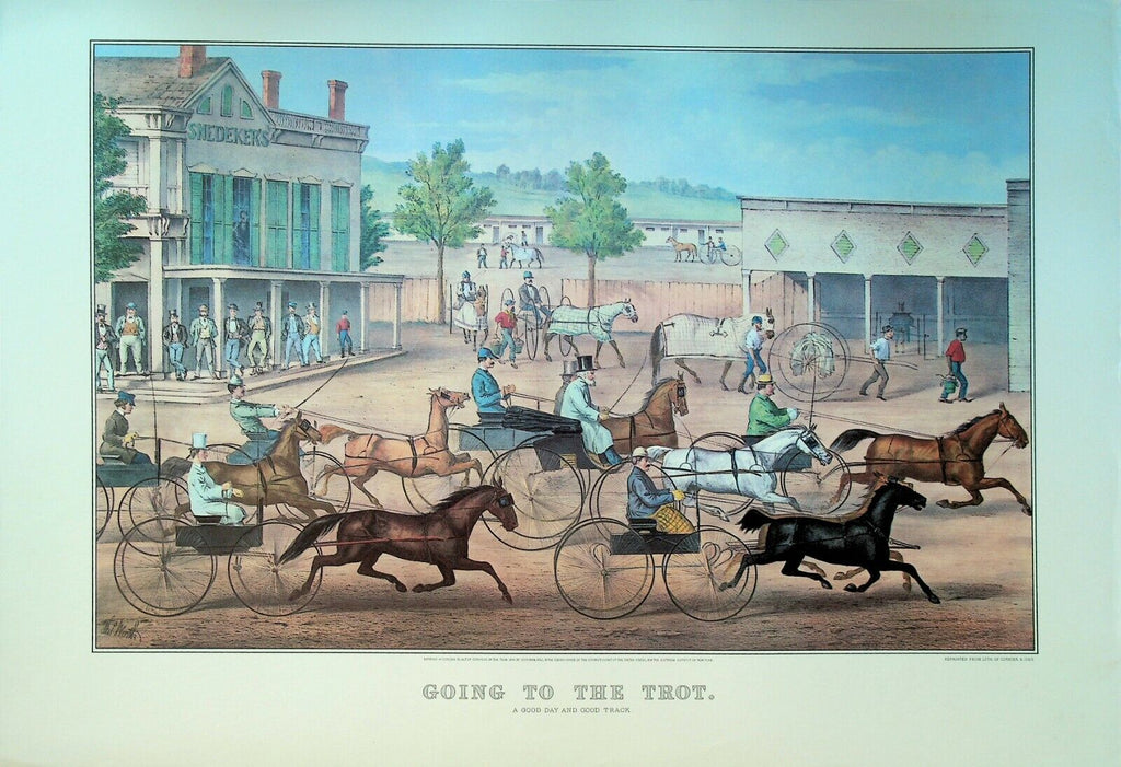 Currier & Ives Calendar Topper 1960 Going to the Trot Horse Racing