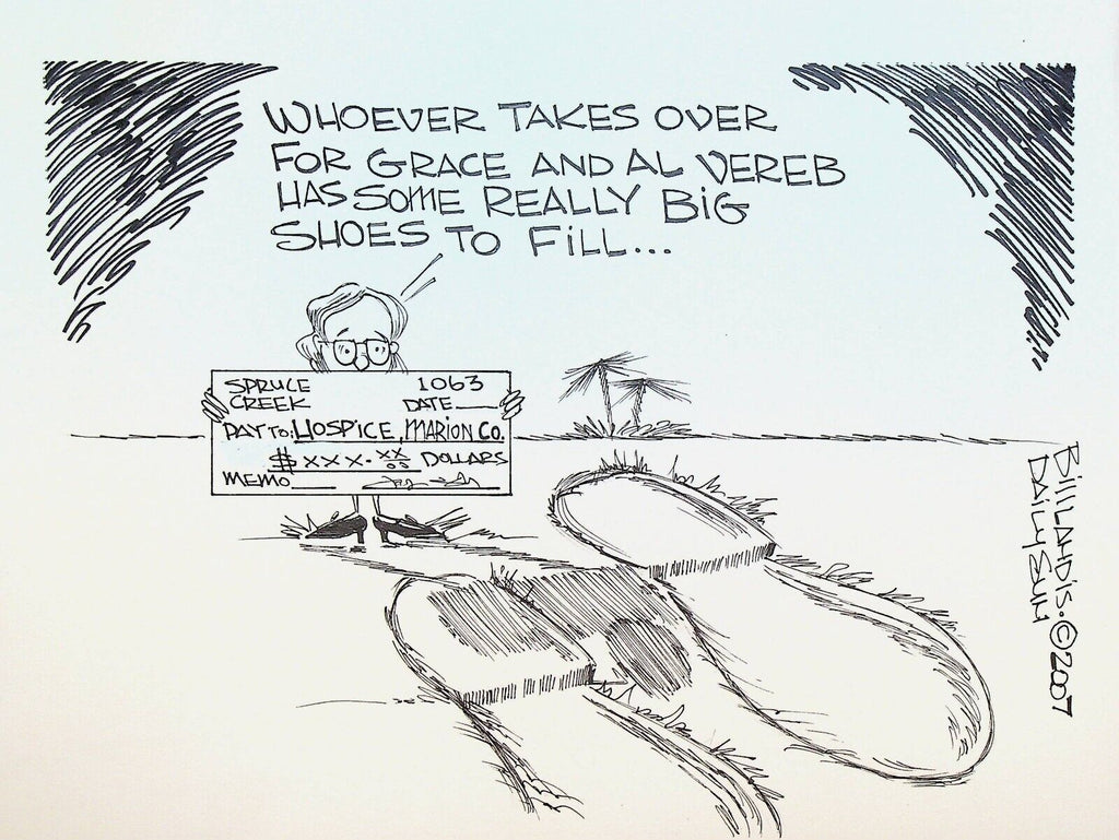 Bill Landis Original Cartoon Art The Villages Daily Sun 2007 Grace & Al Vereb