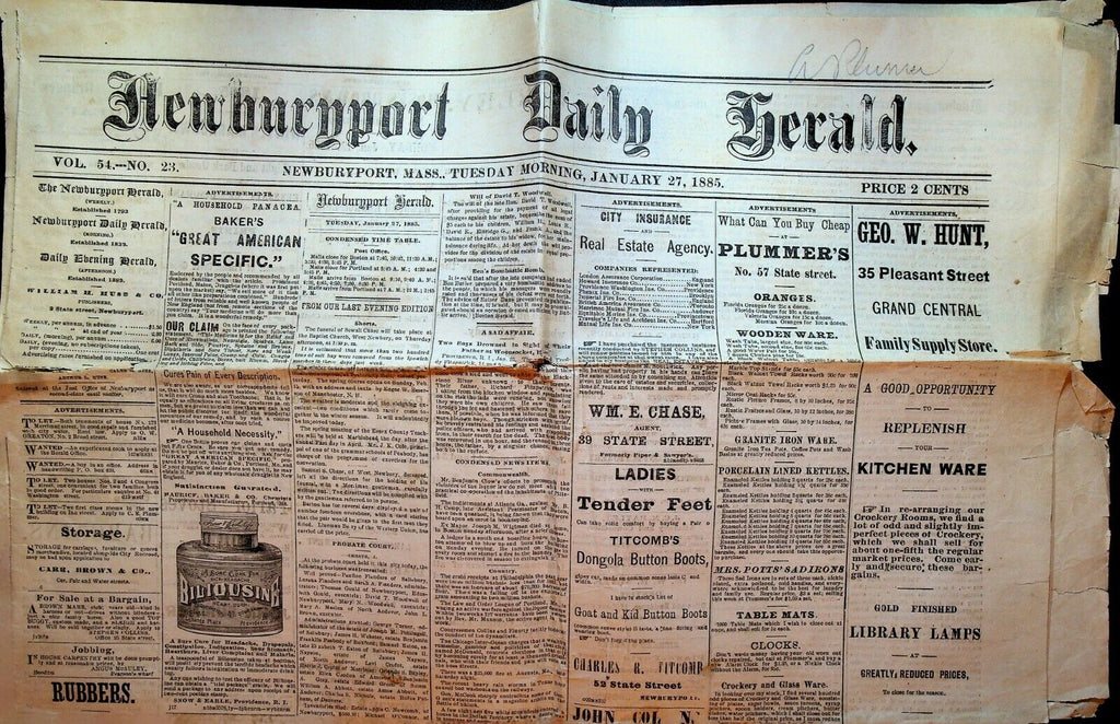 Newburyport Daily Herald Newspaper January 27 1885 Fenian Dynamite Campaign IRA