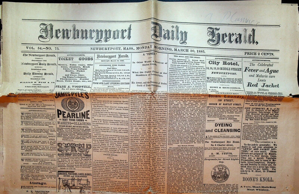 Newburyport Daily Herald Newspaper March 30 1885 Eastern New England Baseball