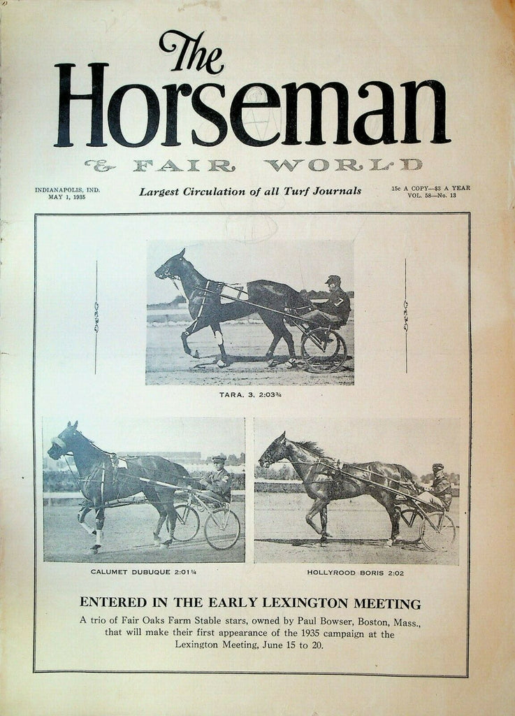 Horseman & Fair World Magazine Harness Racing May 1 1935 Fair Oaks Farm Stable