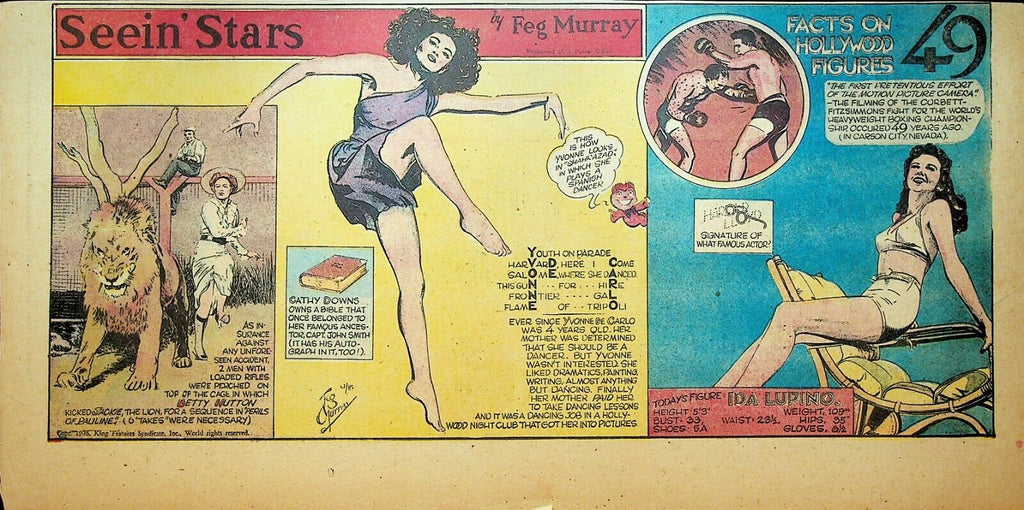 Seein Stars Comic Strip 1946 Yvonne De Carlo Betty Hutton Harold Lloyd