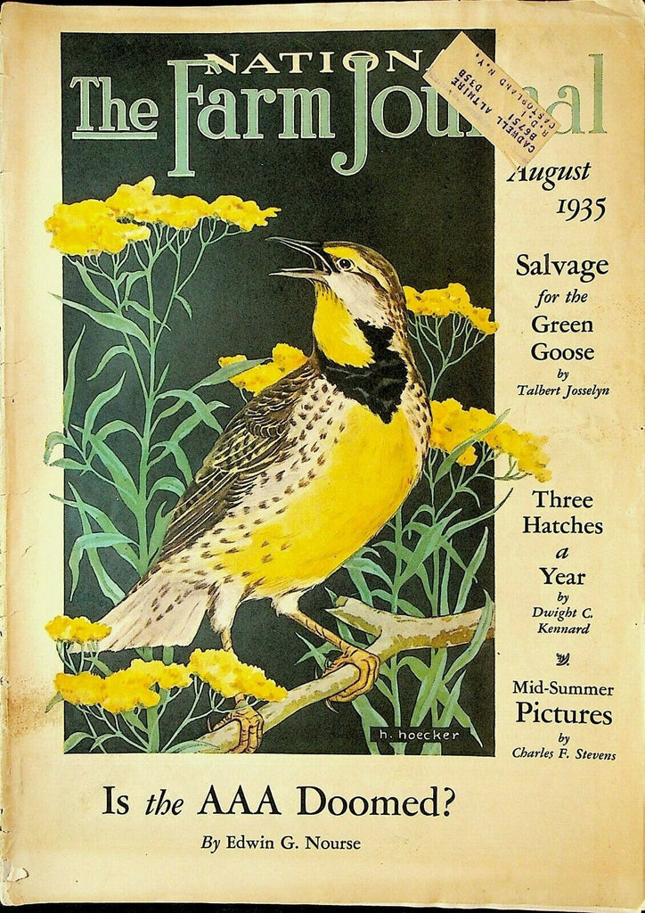 National Farm Journal Magazine August 1935 H Hoecker Bird Cover Asbestos