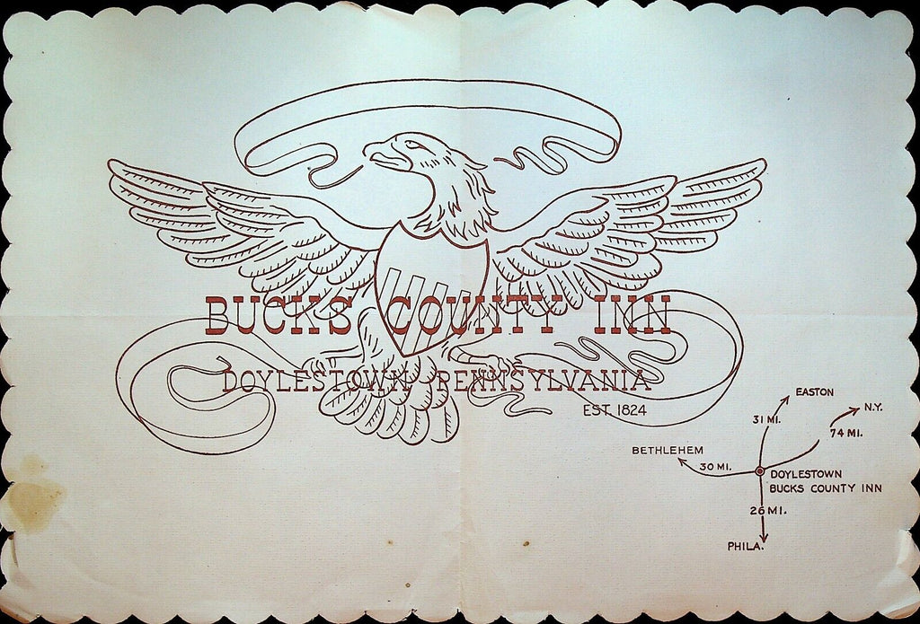 Bucks County Inn Paper Placemat Doylestown Pennsylvania 1960s