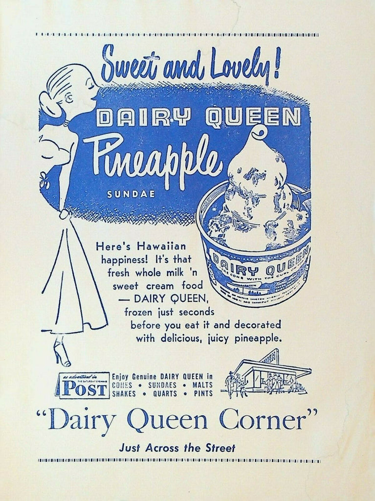 Dairy Queen Pineapple Sundae 1951 Ad Sheet East Rochester NY Brigadoon