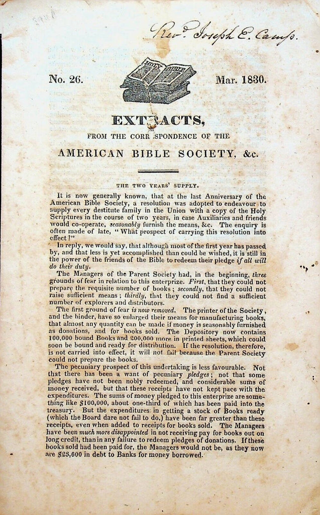 Extracts from Correspondence of American Bible Society March 1830