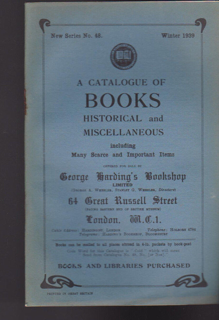 George Harding's Bookshop Catalogue 48 Winter 1939 Historical Books