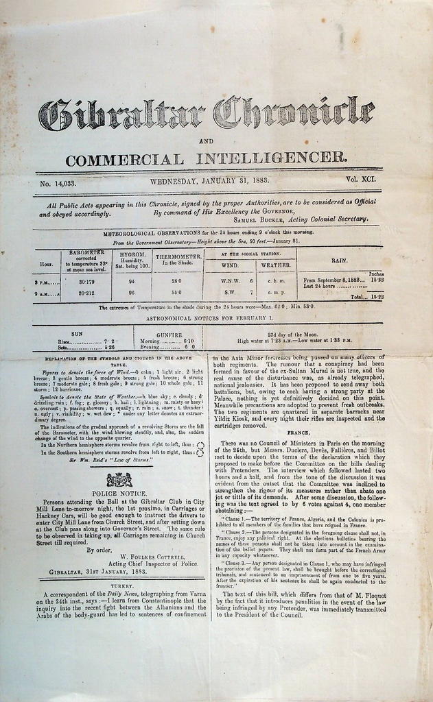 Gibraltar Chronicle & Commercial Inquirer January 31 1883 Germany Ireland