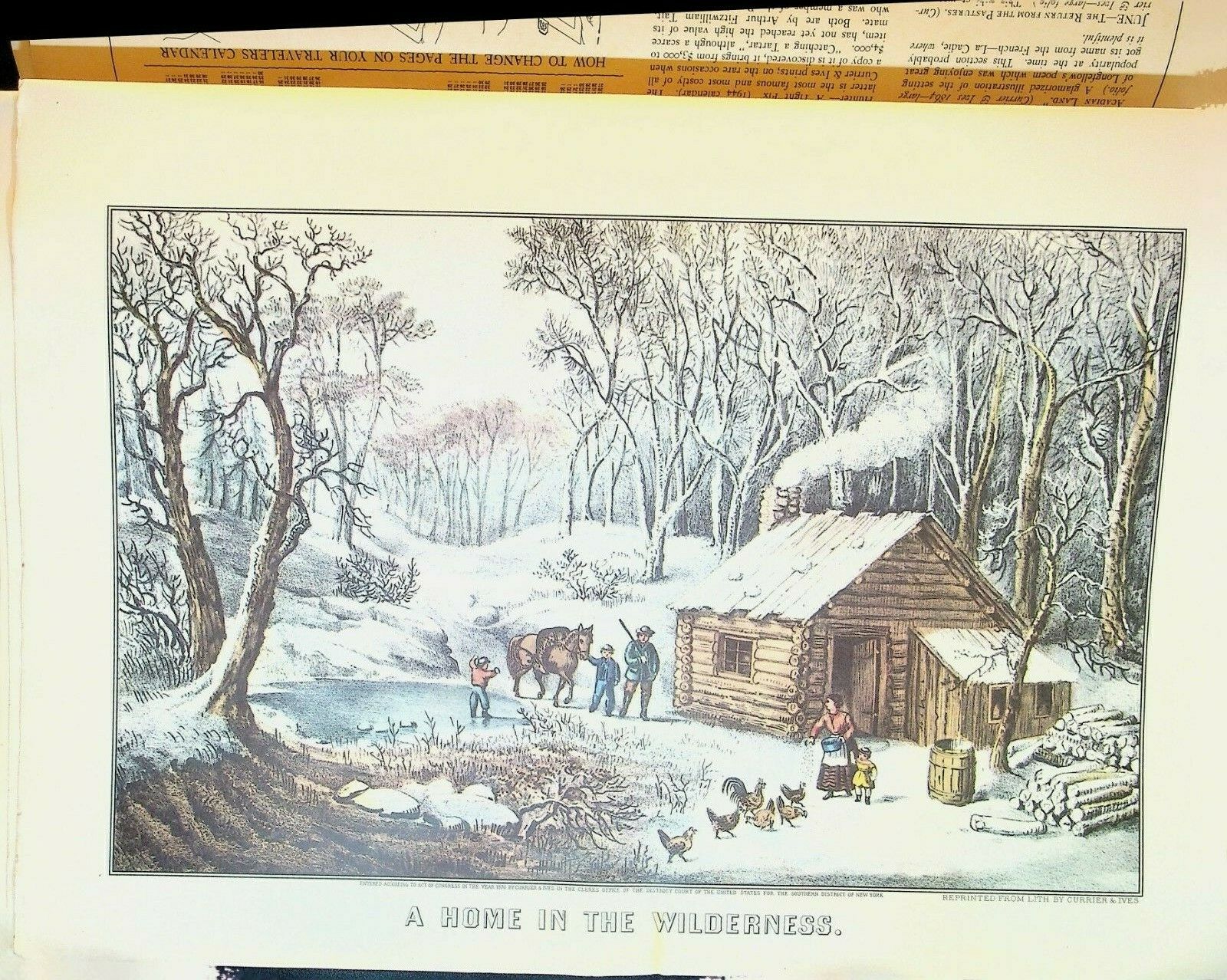 Currier & Ives Calendar 1952 Travelers Insurance Complete 21 1/2 x 16