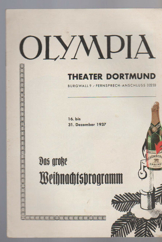 Olympia Theater Dortmund Program December 31 1937 Joe Bonnell Doris Bay