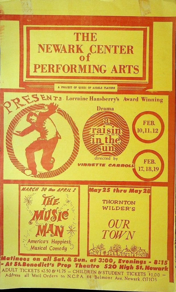 Newark Center of Performing Arts Ad Poster NJ A Raisin in the Sun Music Man