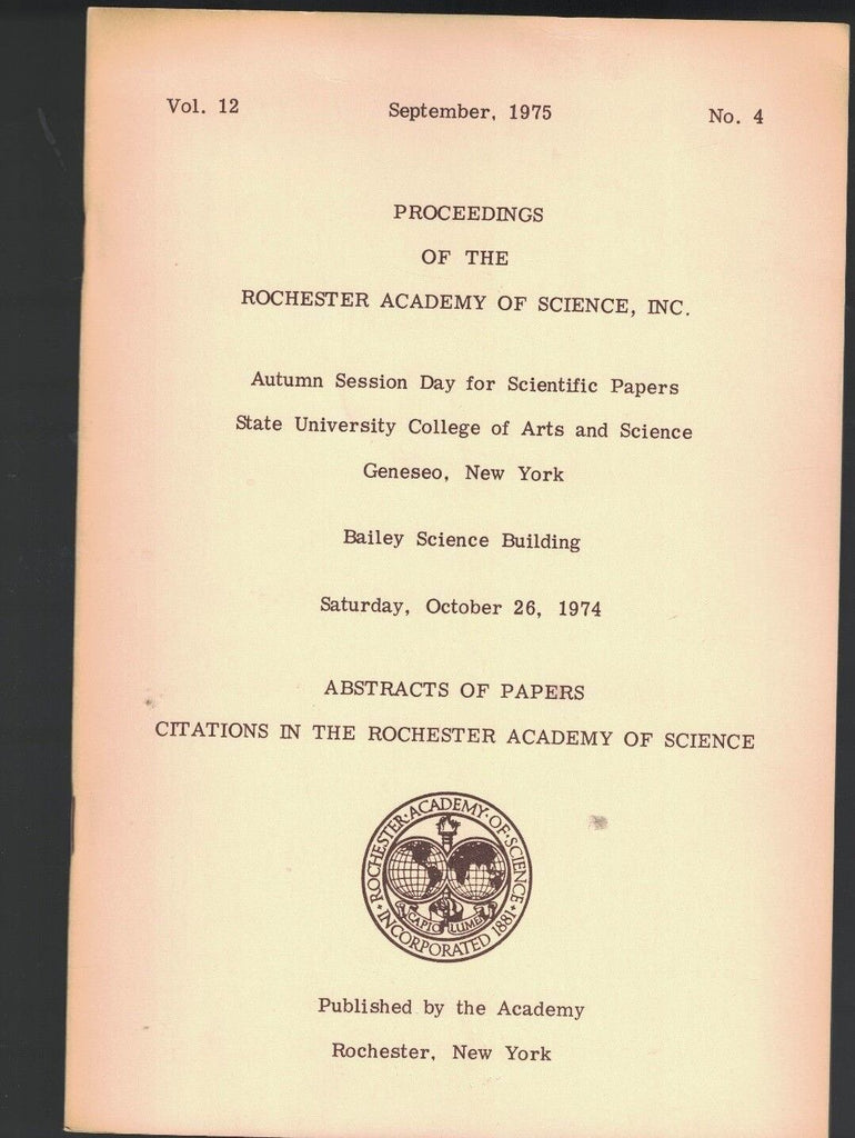 Proceedings of Rochester Academy of Science September 1975 Early Surveys