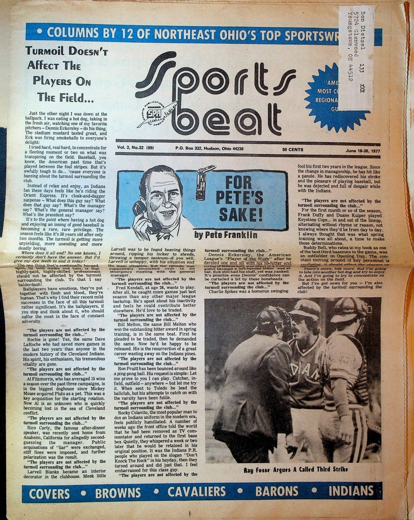 Sports Beat Magazine June 16 1977 Ray Fosse Cleveland Indians