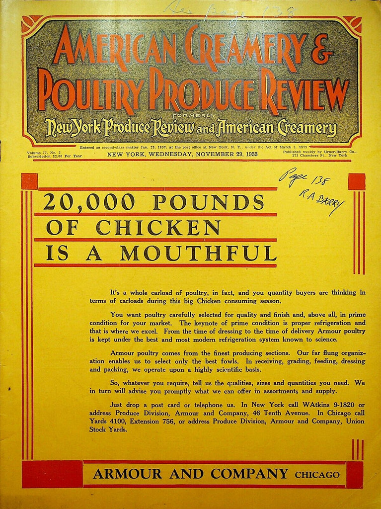 American Creamery & Poultry Produce Review Magazine November 29 1933