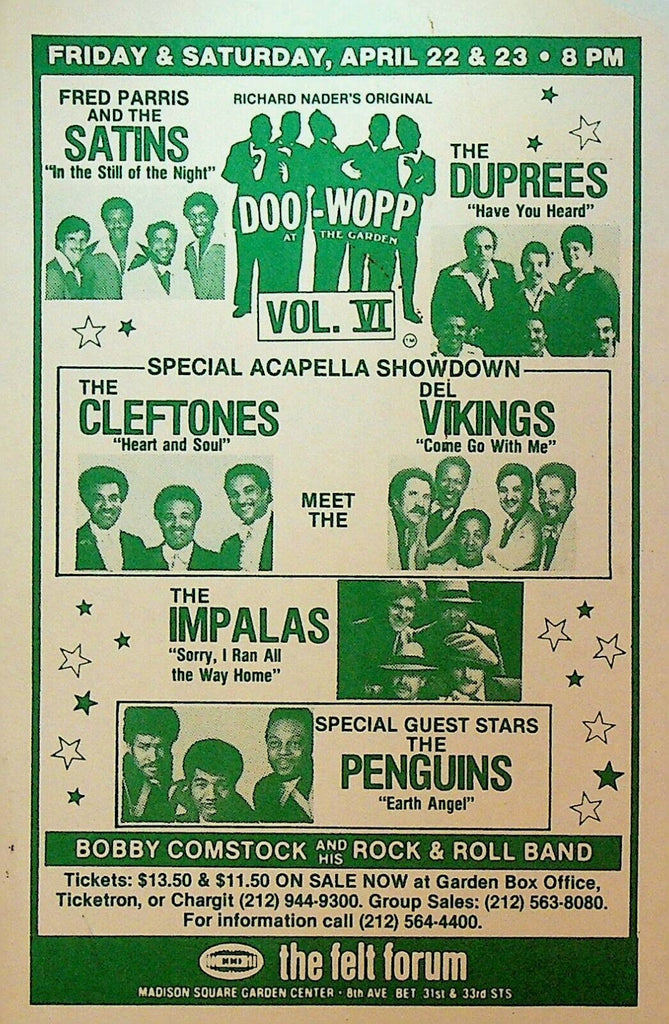 Doo-Wopp at the Garden Concert Ad Bill 1983 The Impalas Cleftones Penguins