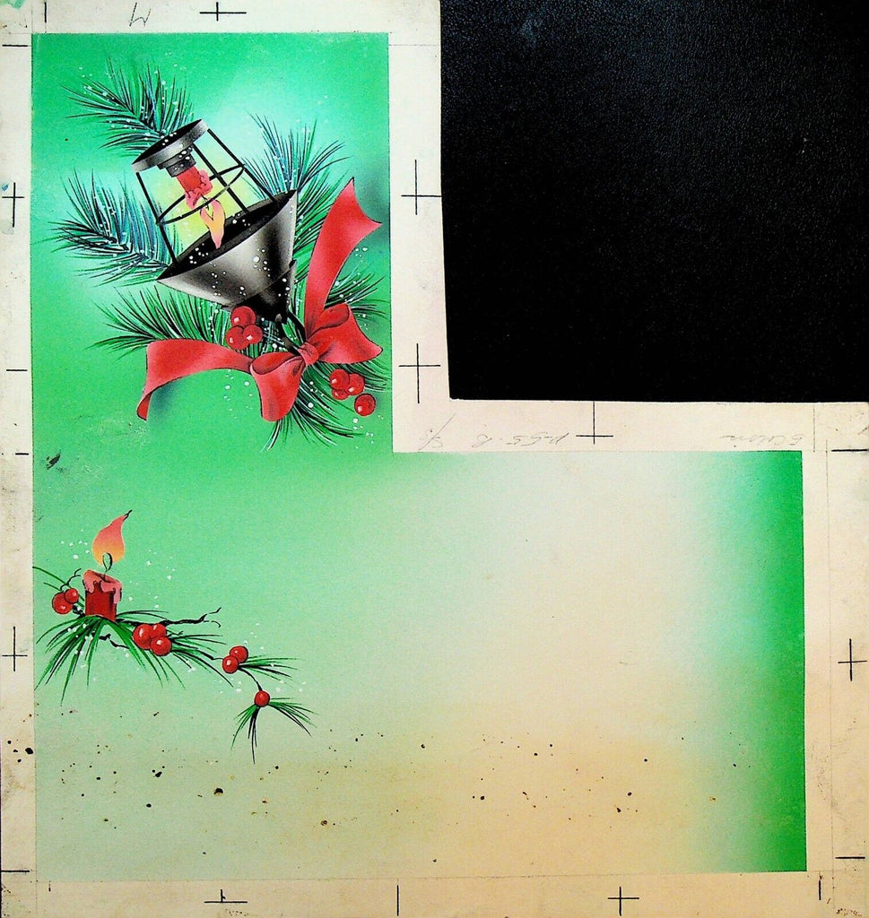 Christmas Card Original Art Samuel Lowe Co 1950s Hanging Candle