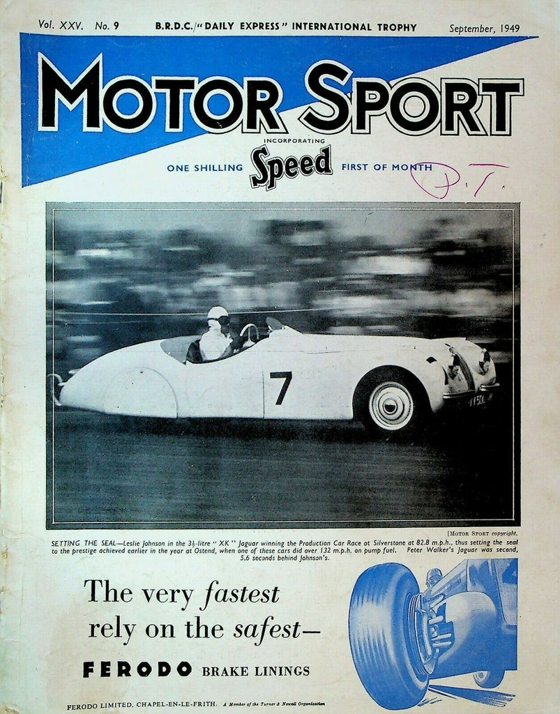 Motor Sport Magazine September 1949 Leslie Johnson XK Jaguar Silverstone Race