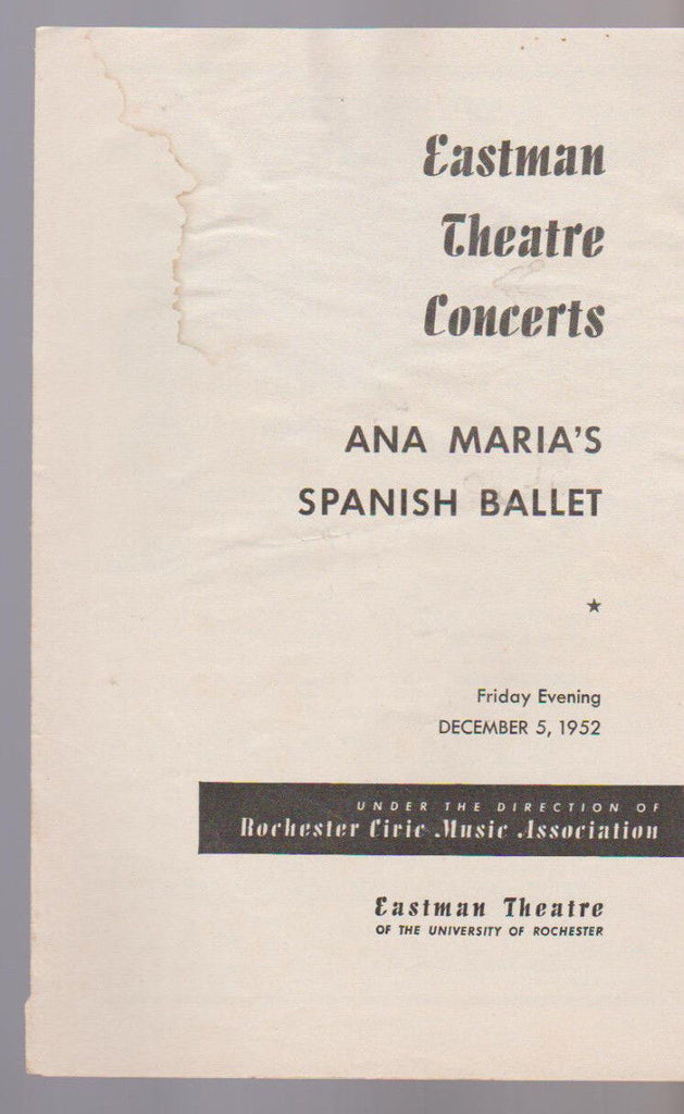 Rochester Philharmonic Orchestra December 5 1952 Ana Maria's Spanish Ballet