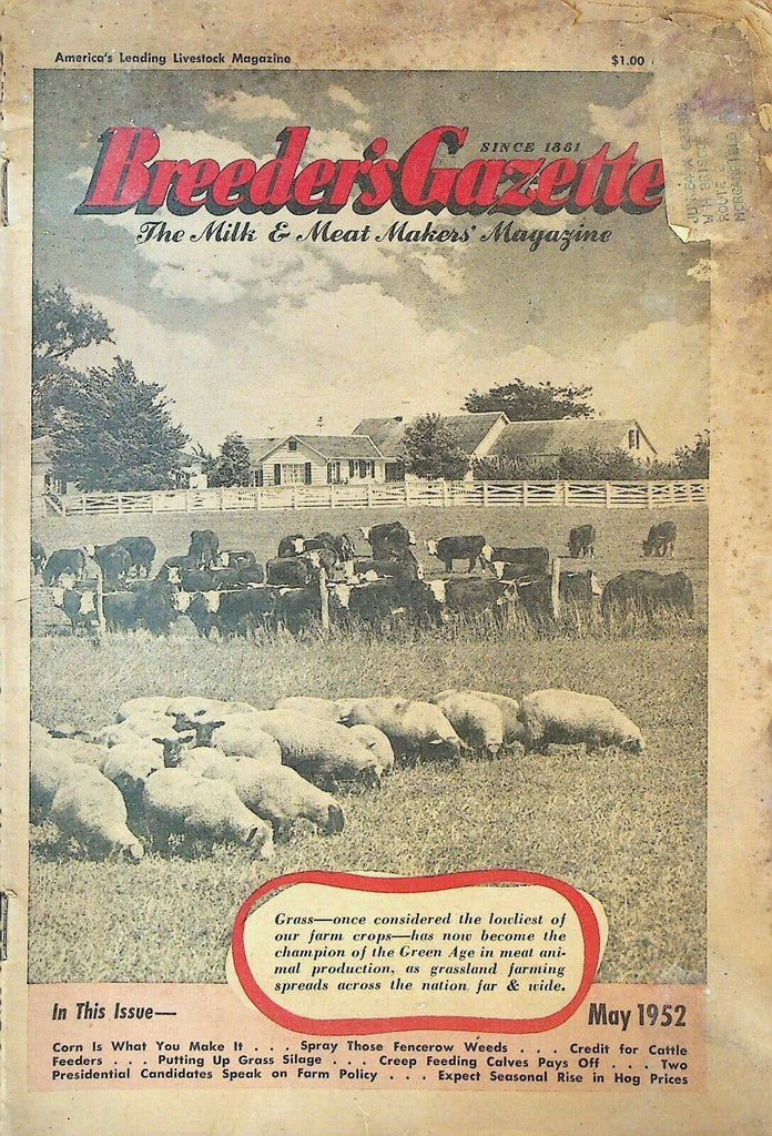 Breeders Gazette May 1952 Grass Silage Sheep Cows Hog Prices Agriculture