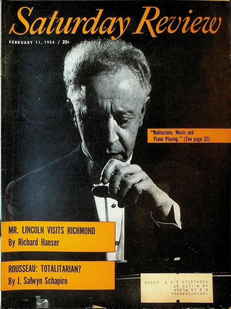 Saturday Review February 11 1956 Artur Rubinstein HL Mencken Rousseau