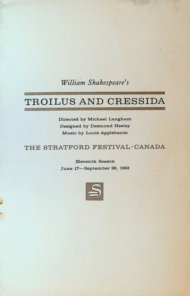 William Shakespeare Troilus & Cressida Stratford Festival Program 1963
