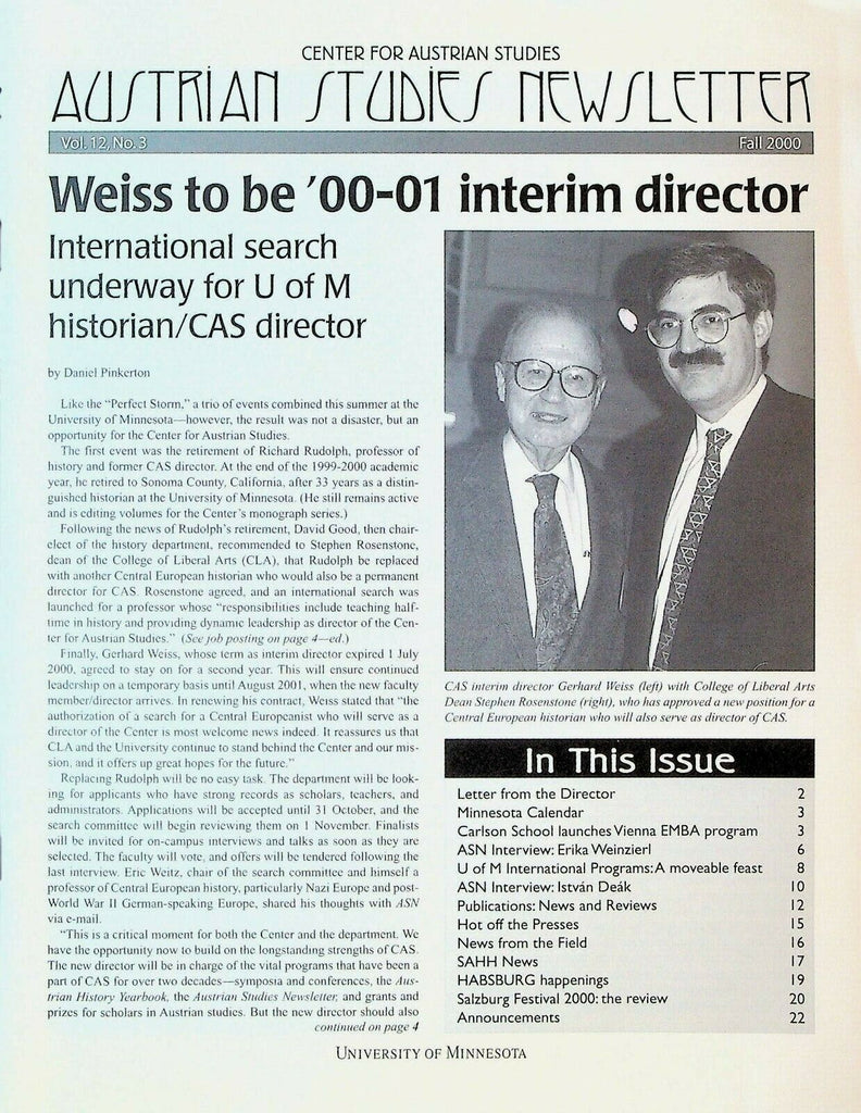 Austrian Studies Newsletter Fall 2000 Erika Weinzierl Istvan Deak
