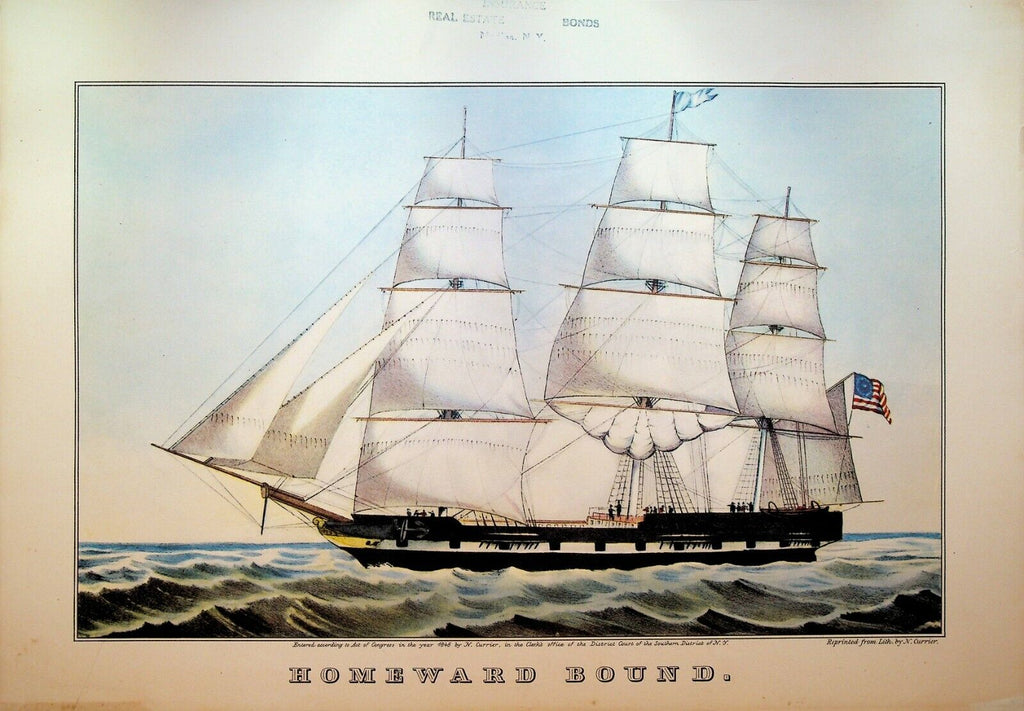 Currier & Ives Calendar Topper 1951 Homeward Bound Clipper Ship