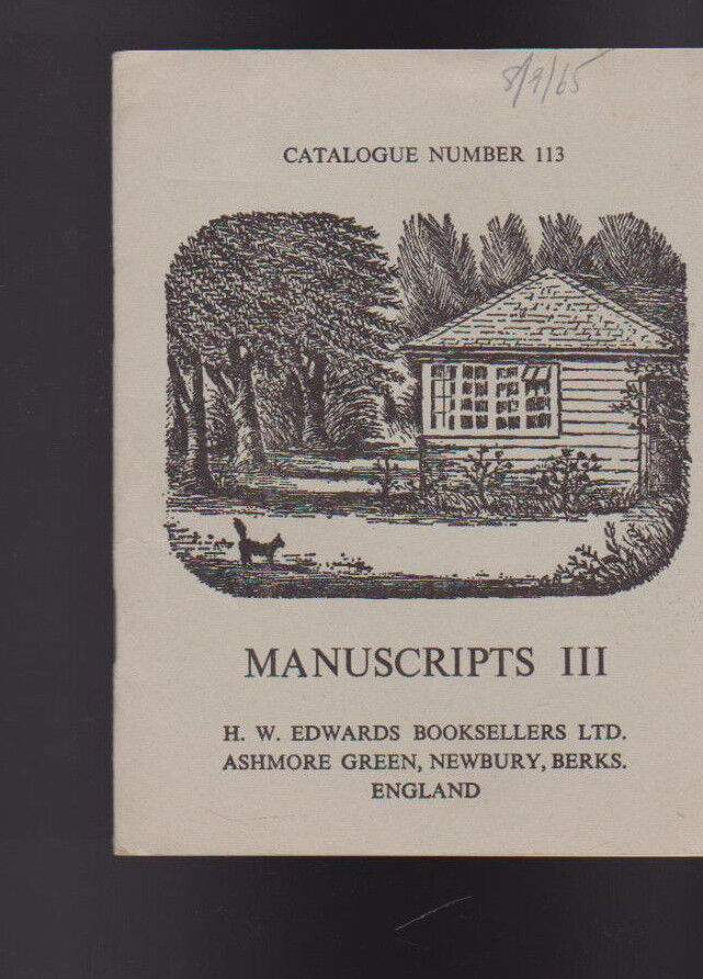 HW Edwards Booksellers Catalogue 113 Manuscripts III
