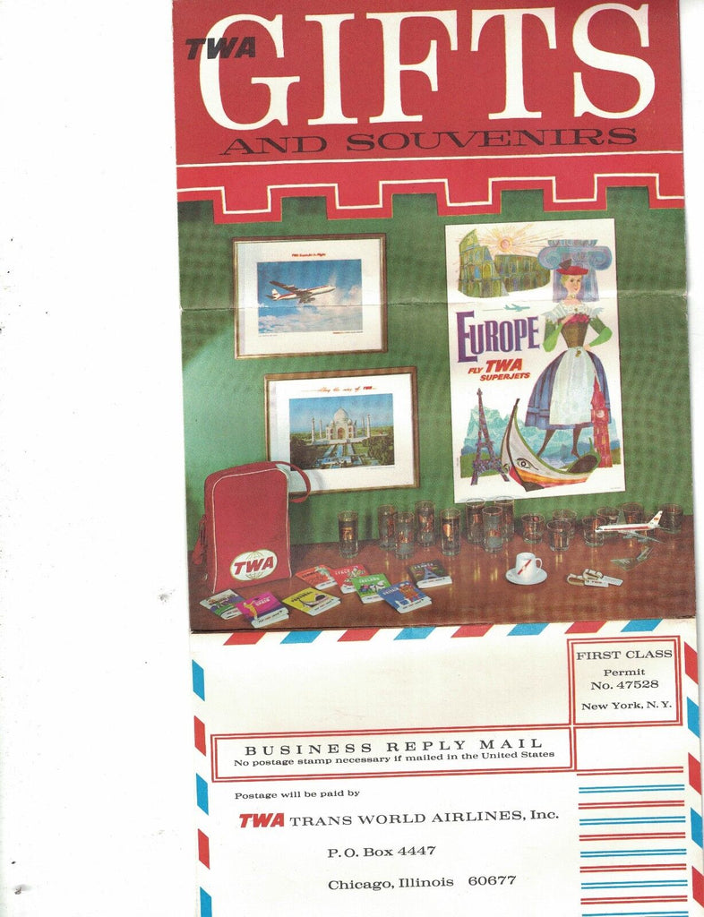 TWA Gifts and Souvenirs envelope Unused 1970s Advertising