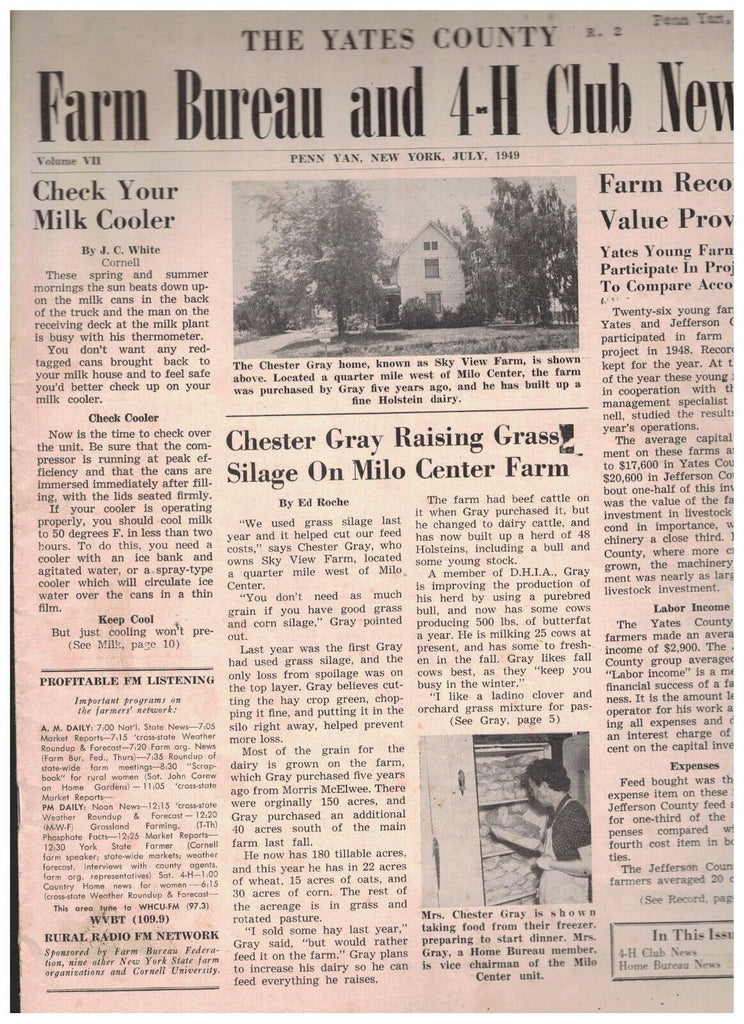 Yates County Farm Bureau & 4-H Club News July 1949 Chester Gray Milo Center