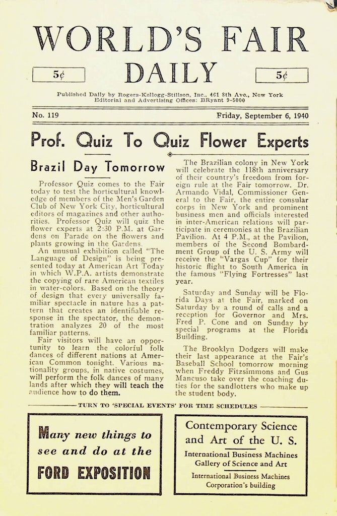 World's Fair Daily September 6 1940 New York City Sky Dancers & Five Eltons #119