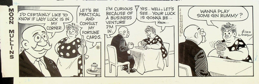 Moon Mullins Ferd Johnson Original Comic Strip Art September 16 1969