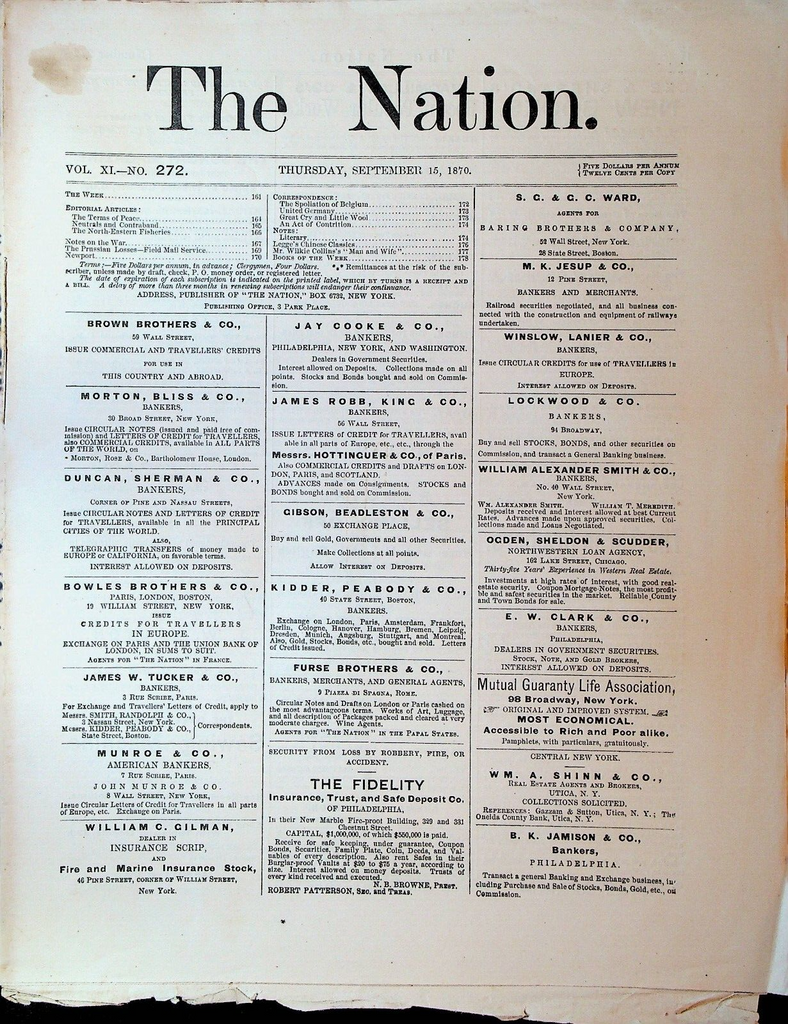 The Nation Magazine September 15 1870 Franco Prussian War Alcohol Prohibition