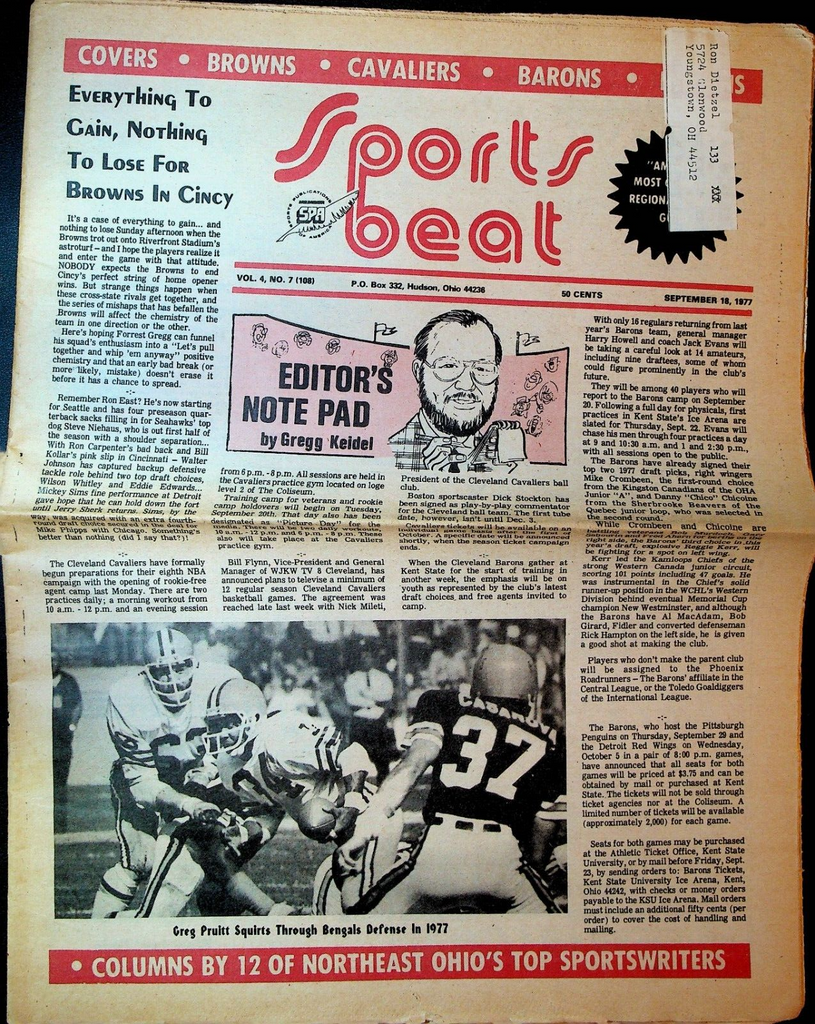 Sports Beat Magazine September 18 1977 Greg Pruitt Cleveland Browns