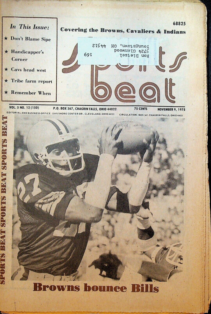 Sports Beat Magazine November 9 1978 Cleveland Browns Brian Sipe