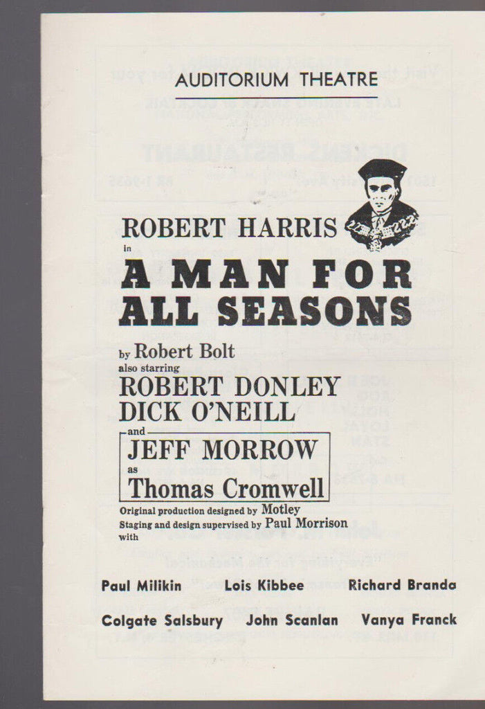 A Man for All Seasons Program Robert Harris Jeff Morrow 1960s