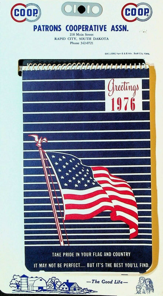 Patrons Cooperative Association Rapid City SD 1976 Calendar USA Flag