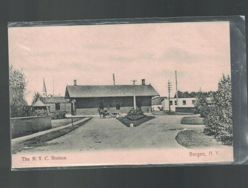 Bergen NY Postcard The NYC Station ER Mann Horse & Buggy