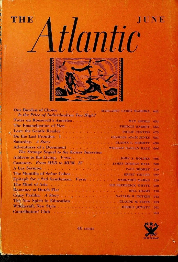 Atlantic Monthly June 1934 Kaiser of Germany FDR's America Margaret Marks