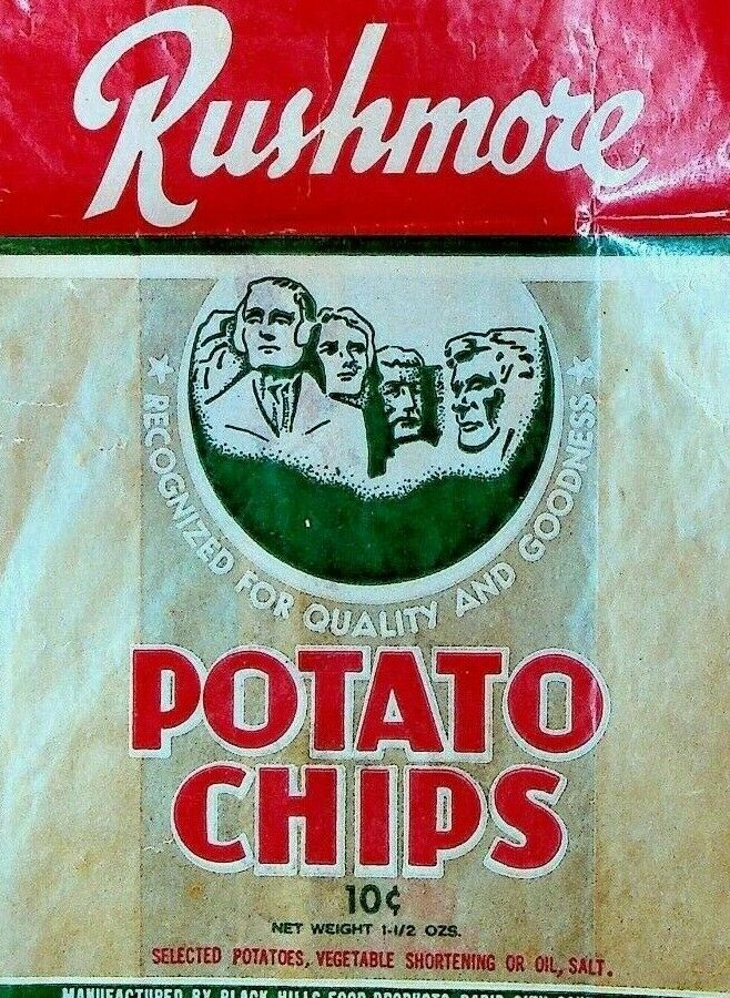 Rushmore Potato Chips Bag Black Hills Food Products 1940s Mount Rushmore