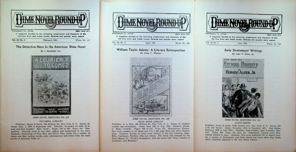 Dime Novel Round Up 1981 Lot of 6 Issues Horatio Alger Jr Edward Stratemeyer